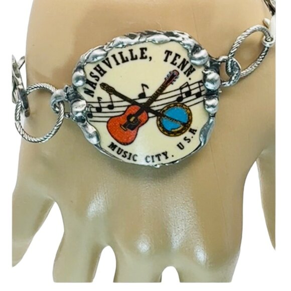 Music City Usa Nashville Tennessee Artisan Bracelet in Silver-Blend Metalwork - Picture 1 of 14